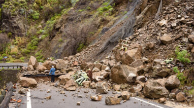 road is blocked by a landslide