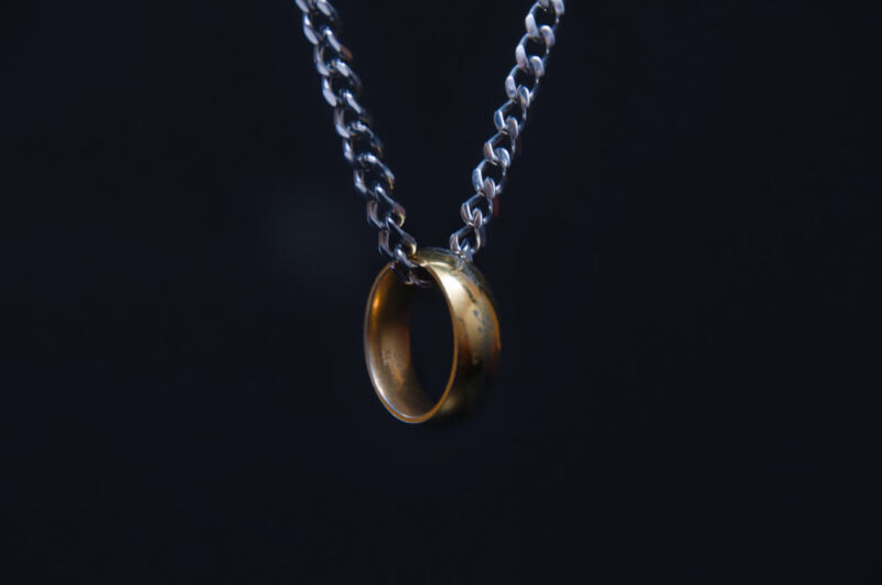 A gold ring on a silver chain