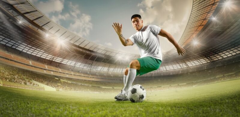 Soccer player on the field with wide-angle lens - cheap insurance in Seatlle.